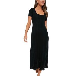 Tuckernuck Black Pointelle Ryder Dress Maxi Knit Cotton Relaxed Short Sleeve M